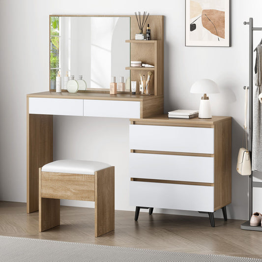 ALFORDSON Dressing Table Stool Set Makeup Mirror Desk Storage Cabinet Wood