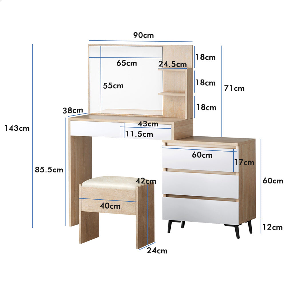 ALFORDSON Dressing Table Stool Set Makeup Mirror Desk Storage Cabinet Wood