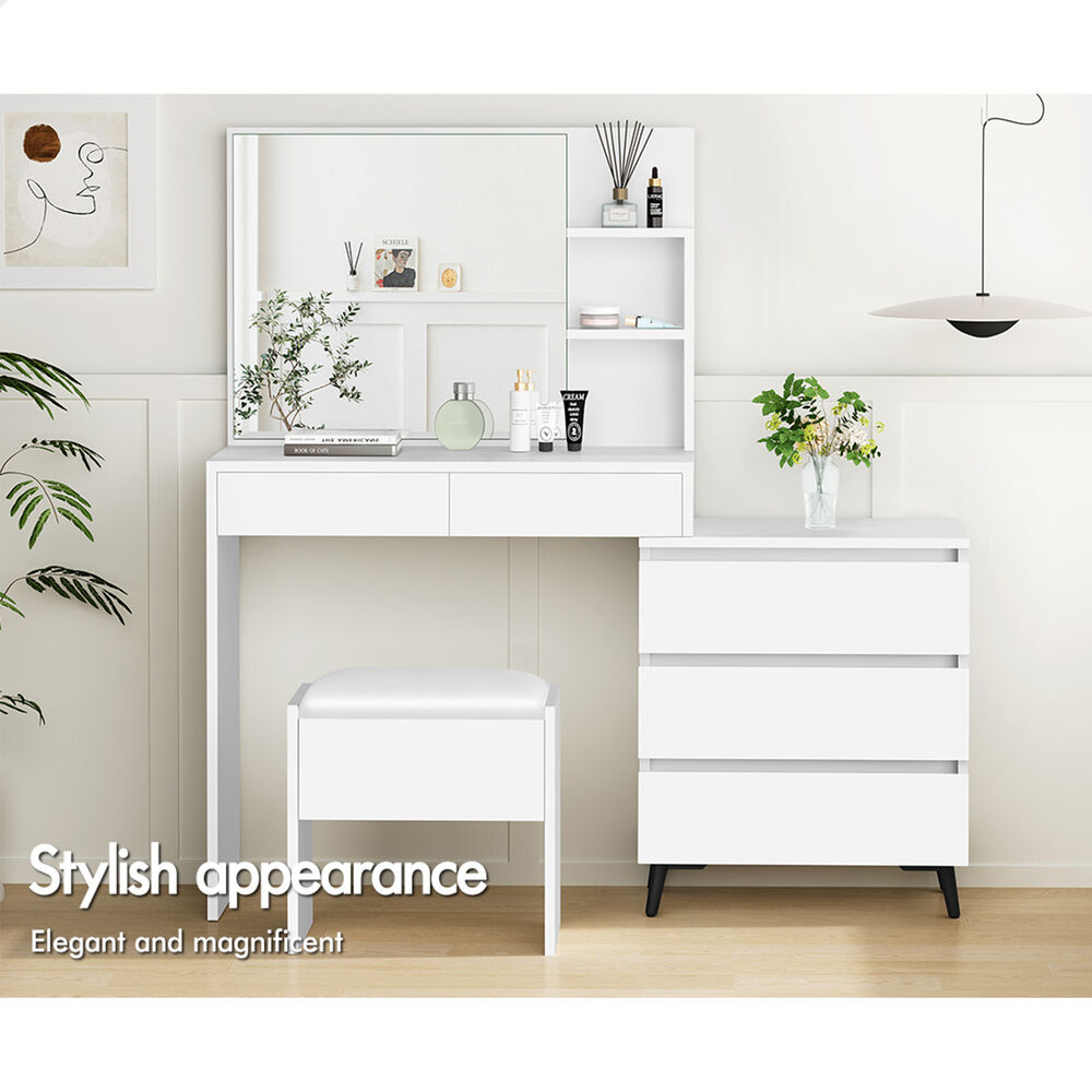 ALFORDSON Dressing Table Stool Set Makeup Mirror Desk Storage Cabinet White