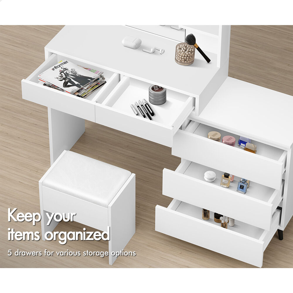 ALFORDSON Dressing Table Stool Set Makeup Mirror Desk Storage Cabinet White