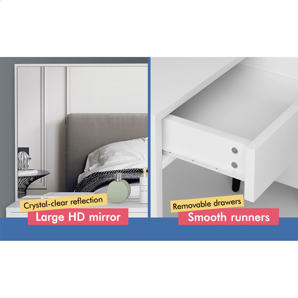 ALFORDSON Dressing Table Stool Set Makeup Mirror Desk Storage Cabinet White