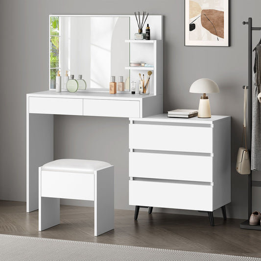 ALFORDSON Dressing Table Stool Set Makeup Mirror Desk Storage Cabinet White