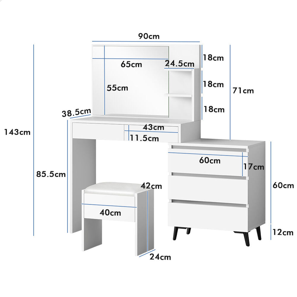 ALFORDSON Dressing Table Stool Set Makeup Mirror Desk Storage Cabinet White