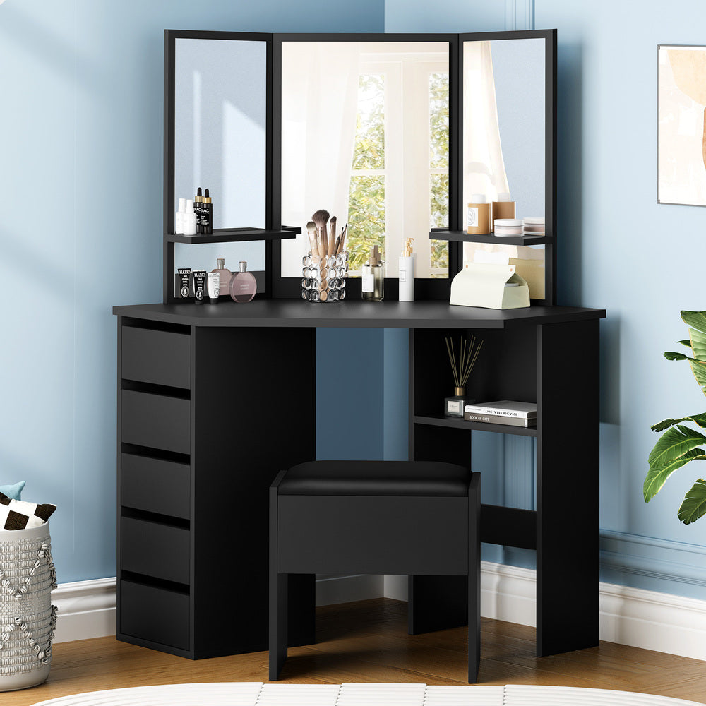 ikea black malm dressing table ALFORDSON Stool Set Makeup Tri-fold Mirror Vanity Desk – Lord Size:US 4-12 With a sleek white 5y Women's White/Black floral Oversized