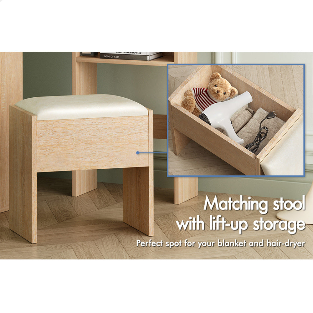 ALFORDSON Dressing Table Stool Set Makeup Tri-fold Mirror Vanity Desk Oak