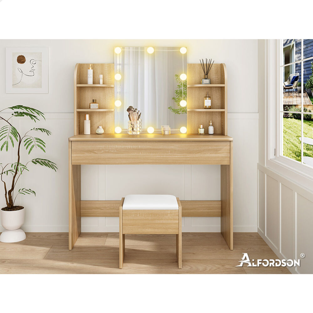 ALFORDSON Dressing Table Stool Set Makeup Mirror Wood
