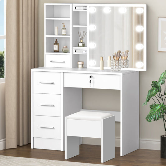 ALFORDSON Dressing Table Stool Set Makeup Storage Desk LED 10 Bulbs White