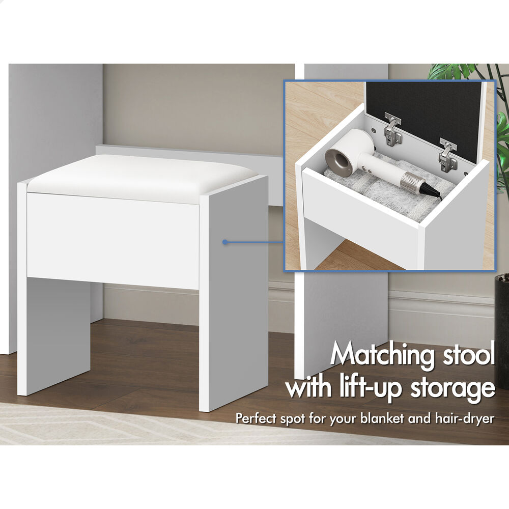 ALFORDSON Dressing Table Stool Set Makeup Storage Desk LED 10 Bulbs White