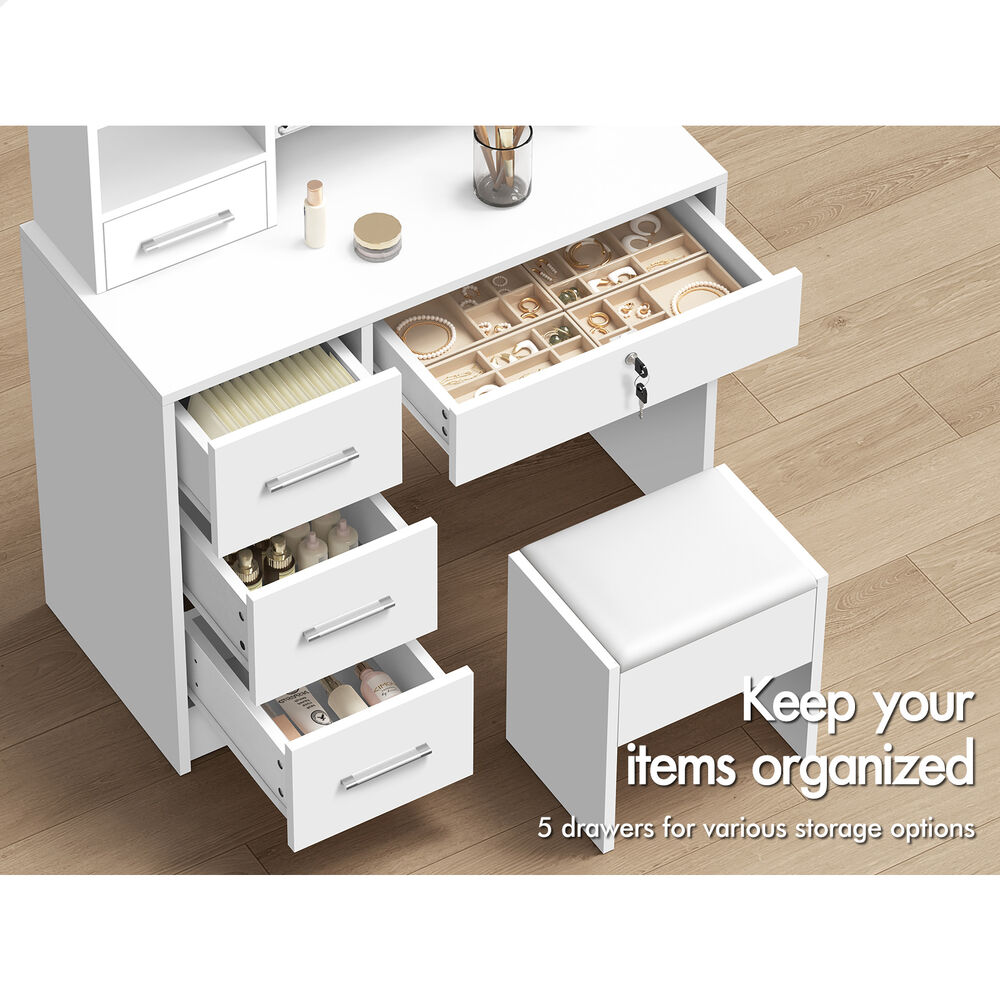 ALFORDSON Dressing Table Stool Set Makeup Storage Desk LED 10 Bulbs White