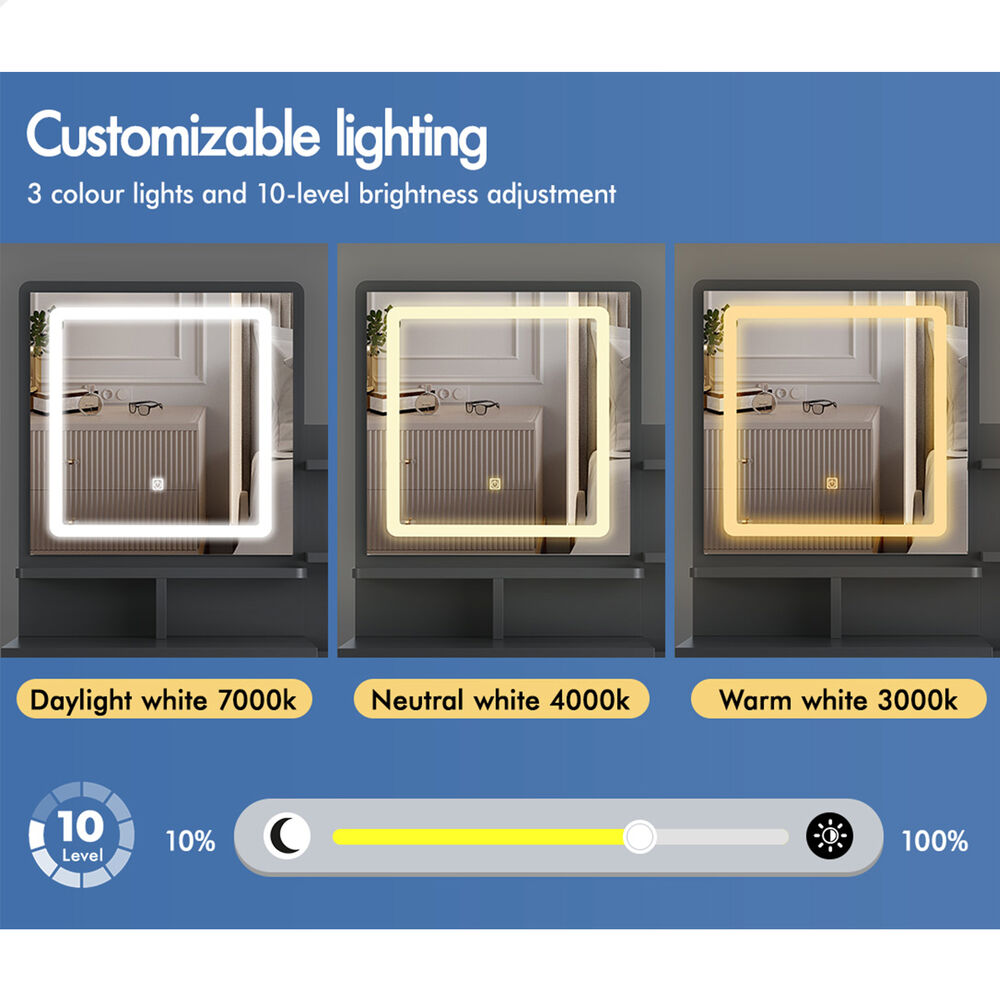 ALFORDSON Dressing Table Stool Set LED Makeup Mirror Vanity Desk Cabinet Black