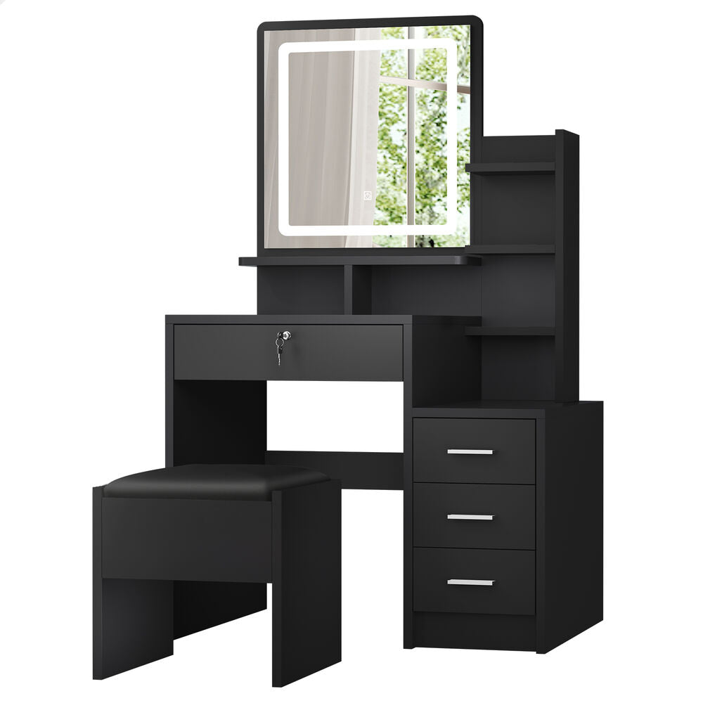 ALFORDSON Dressing Table Stool Set LED Makeup Mirror Vanity Desk Cabinet Black