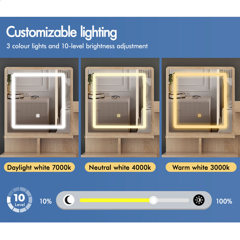 ALFORDSON Dressing Table Stool Set LED Makeup Mirror Vanity Desk Cabinet Wood