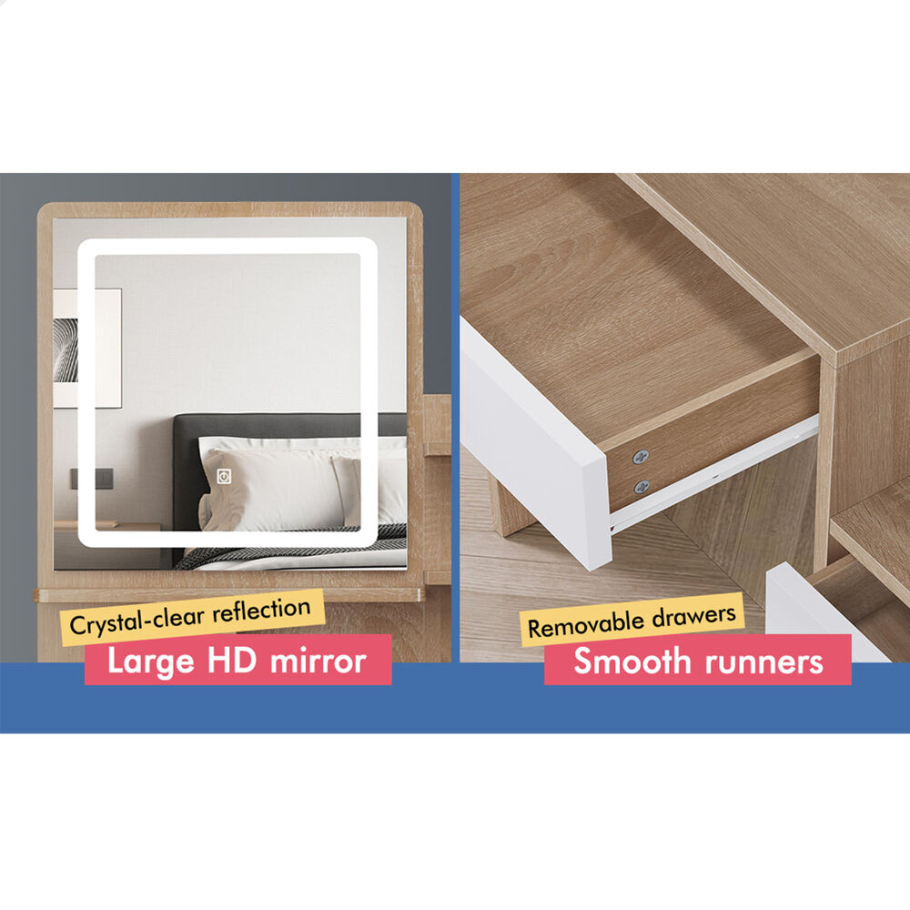 ALFORDSON Dressing Table Stool Set LED Makeup Mirror Vanity Desk Cabinet Wood