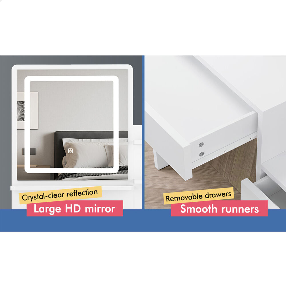 ALFORDSON Dressing Table Stool Set LED Makeup Mirror Vanity Desk Cabinet White