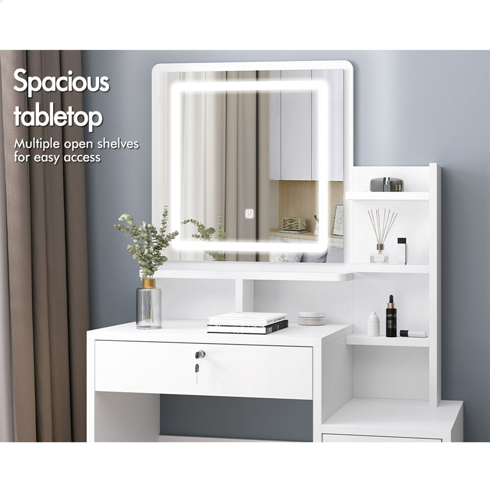 ALFORDSON Dressing Table Stool Set LED Makeup Mirror Vanity Desk Cabinet White