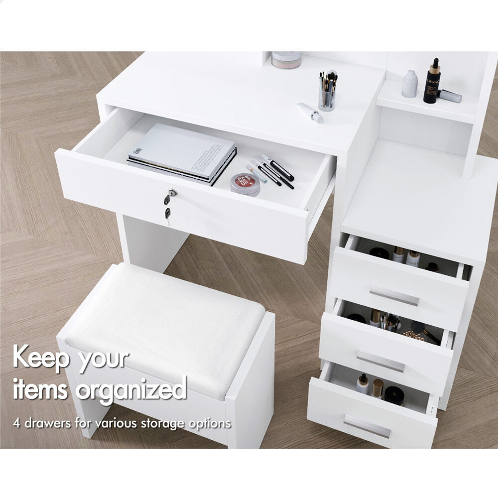 ALFORDSON Dressing Table Stool Set LED Makeup Mirror Vanity Desk Cabinet White