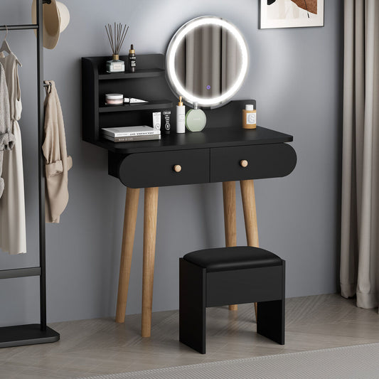 ALFORDSON Dressing Table Stool Set Makeup Mirror Vanity LED Light Black