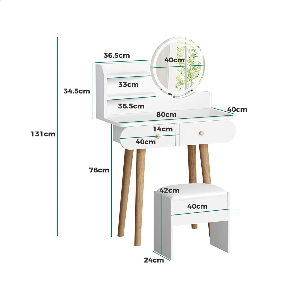 ALFORDSON Dressing Table Stool Set Makeup Mirror Vanity LED Light White