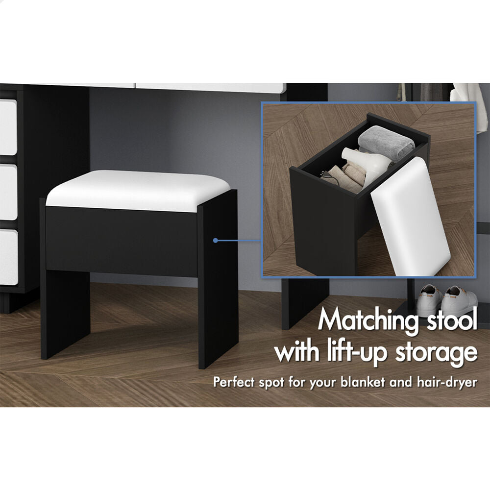ALFORDSON Dressing Table Stool Set Makeup Mirror Desk LED 8 Drawers Black White