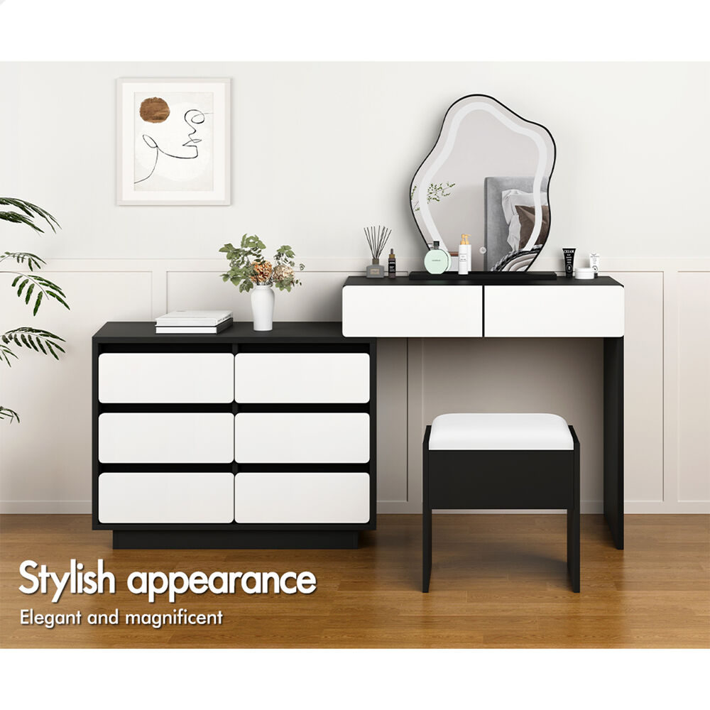 ALFORDSON Dressing Table Stool Set Makeup Mirror Desk LED 8 Drawers Black White