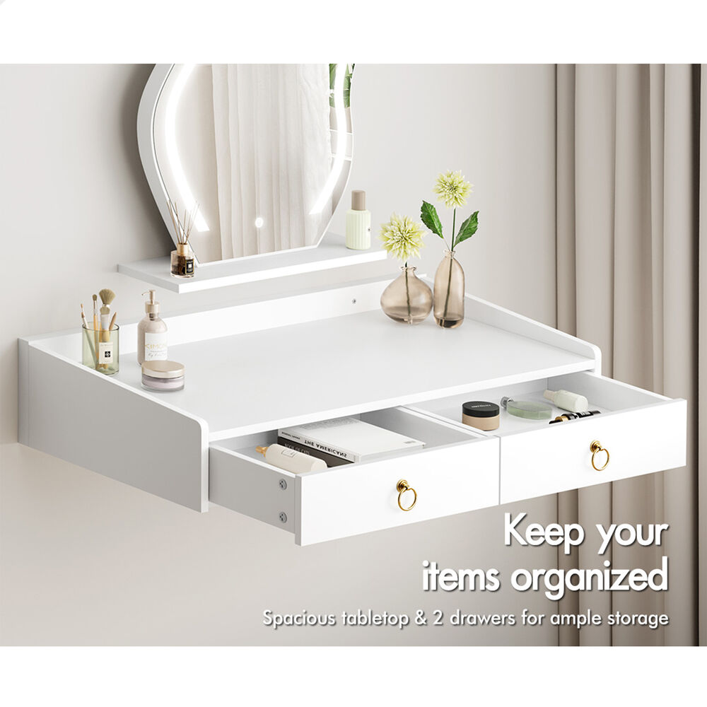 ALFORDSON Dressing Table Stool Set Floating Makeup Mirror LED Vanity Desk White