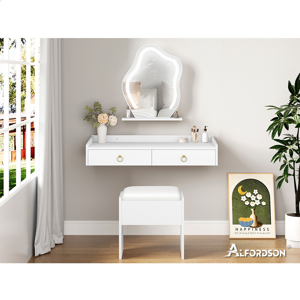 ALFORDSON Dressing Table Stool Set Floating Makeup Mirror LED Vanity Desk White