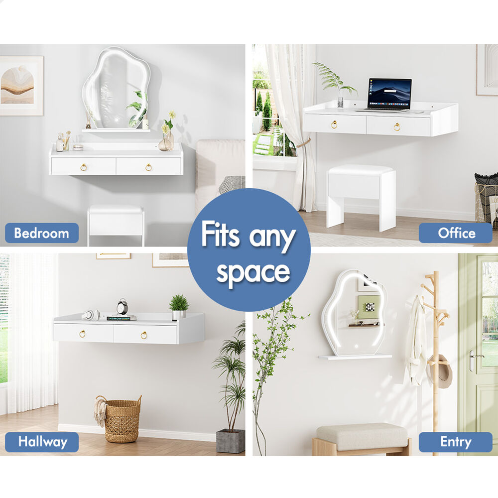 ALFORDSON Dressing Table Stool Set Floating Makeup Mirror LED Vanity Desk White