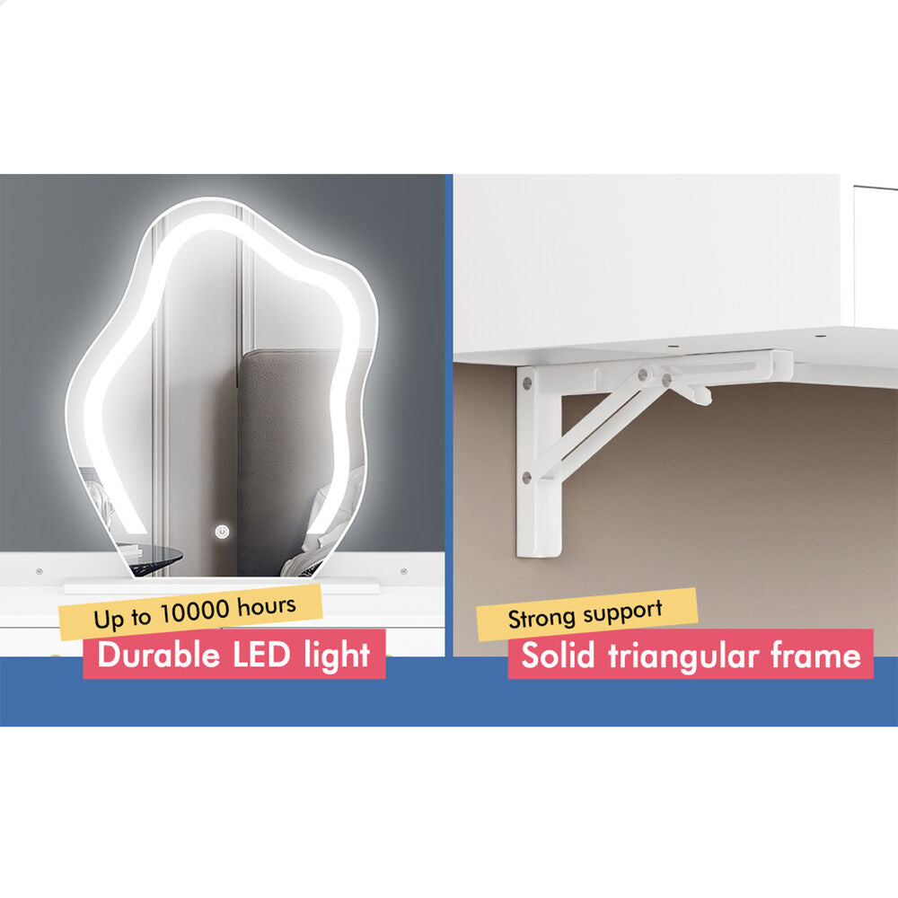 ALFORDSON Dressing Table Stool Set Floating Makeup Mirror LED Vanity Desk White
