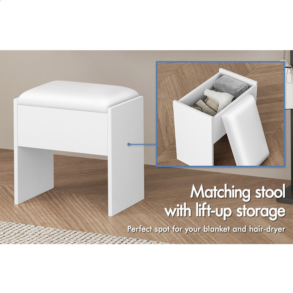 ALFORDSON Dressing Table Stool Set Floating Makeup Mirror LED Vanity Desk White