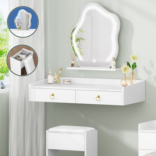 ALFORDSON Dressing Table Stool Set Floating Makeup Mirror LED Vanity Desk White