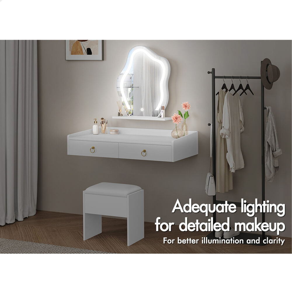 ALFORDSON Dressing Table Stool Set Floating Makeup Mirror LED Vanity Desk White