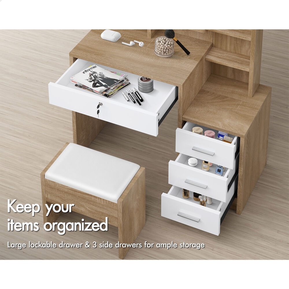 ALFORDSON Dressing Table Stool Set Makeup Mirror Vanity Desk Cabinet Wood