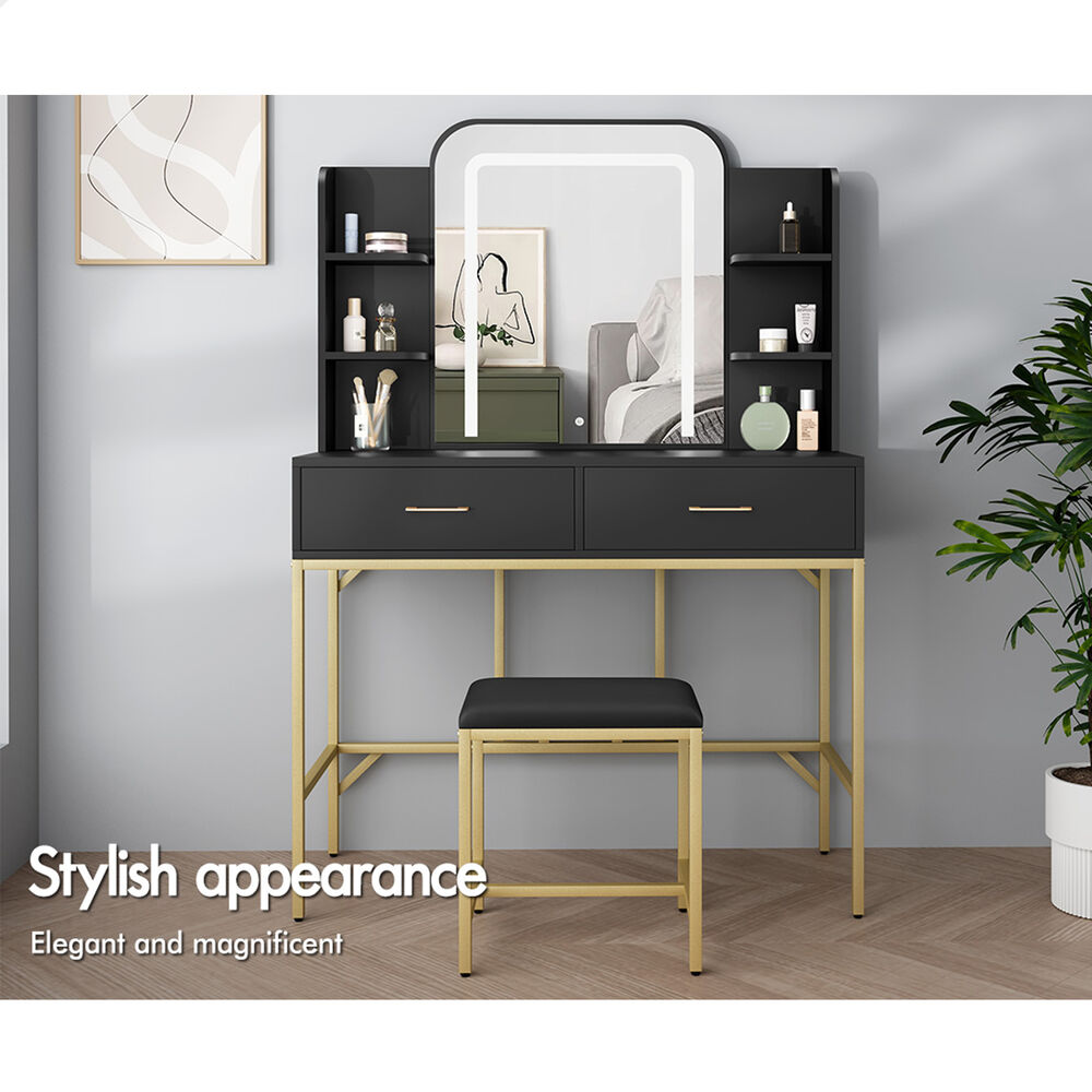 ALFORDSON Dressing Table Stool Set Makeup Mirror LED Vanity Desk Metal Black