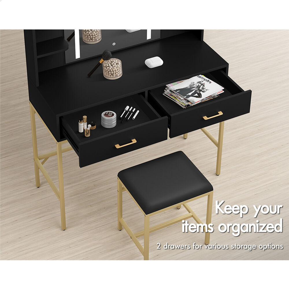 ALFORDSON Dressing Table Stool Set Makeup Mirror LED Vanity Desk Metal Black
