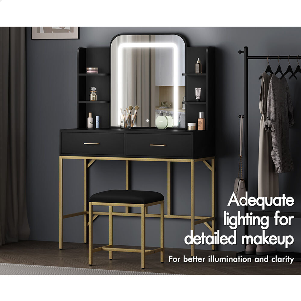 ALFORDSON Dressing Table Stool Set Makeup Mirror LED Vanity Desk Metal Black