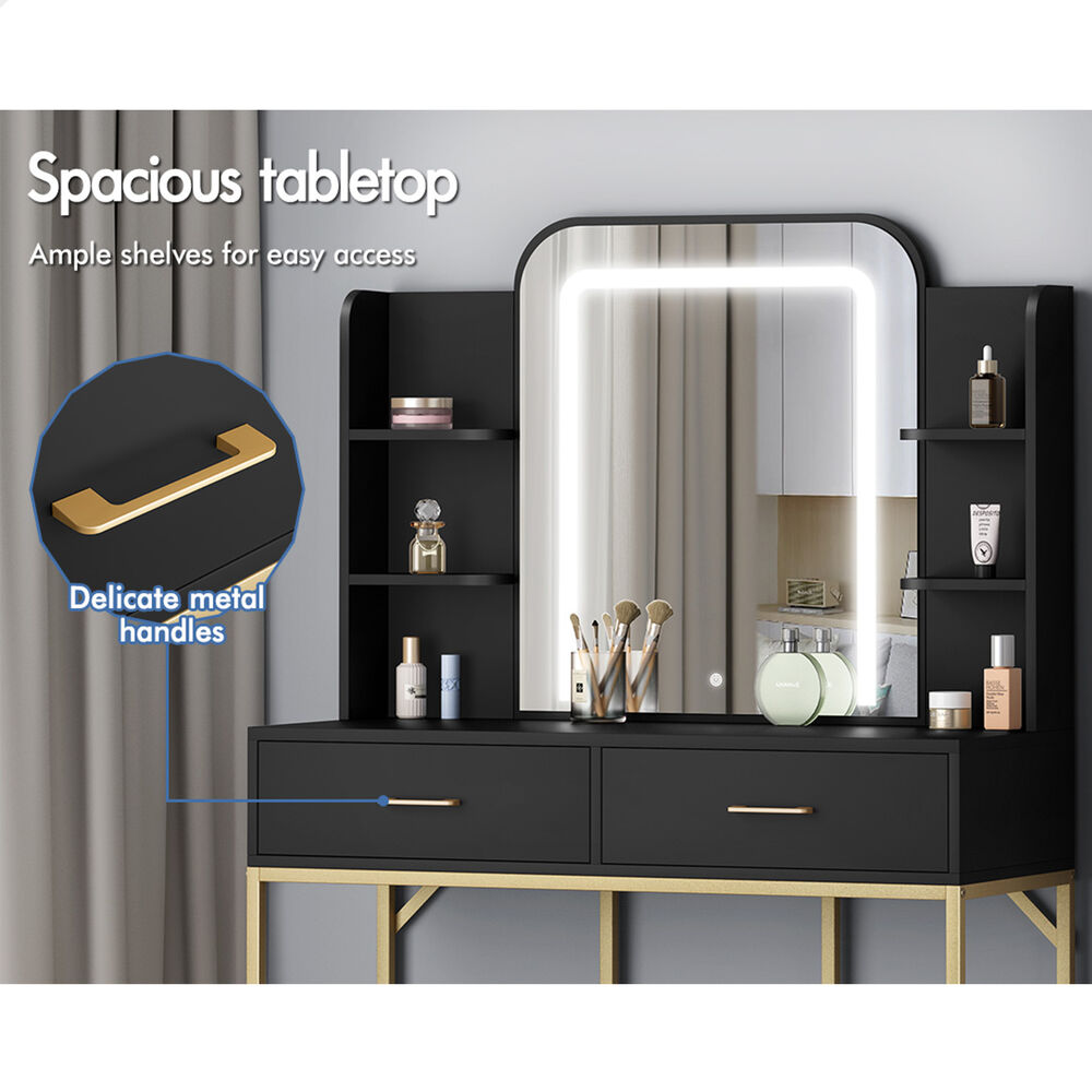 ALFORDSON Dressing Table Stool Set Makeup Mirror LED Vanity Desk Metal Black