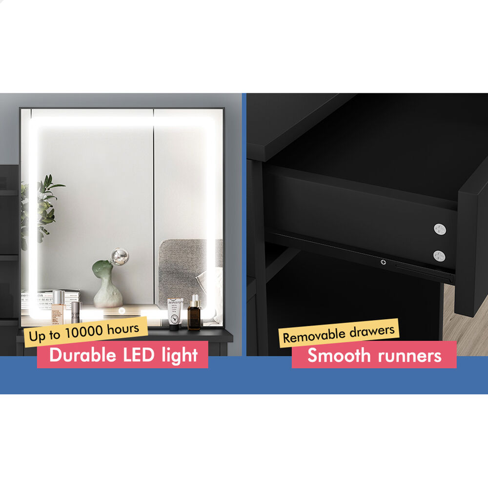 ALFORDSON Dressing Table Stool Set Makeup Mirror Vanity Desk Cabinet Black
