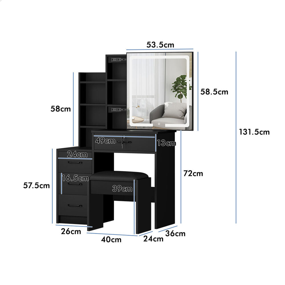 ALFORDSON Dressing Table Stool Set Makeup Mirror Vanity Desk Cabinet Black