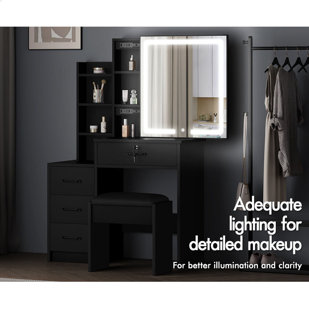 ALFORDSON Dressing Table Stool Set Makeup Mirror Vanity Desk Cabinet Black