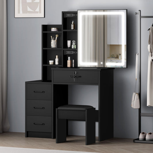 ALFORDSON Dressing Table Stool Set Makeup Mirror Vanity Desk Cabinet Black