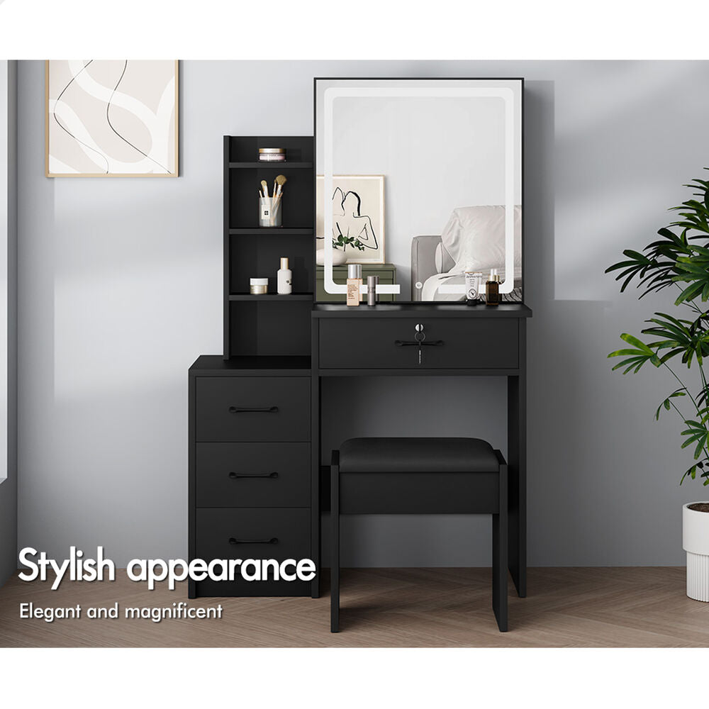 ALFORDSON Dressing Table Stool Set Makeup Mirror Vanity Desk Cabinet Black