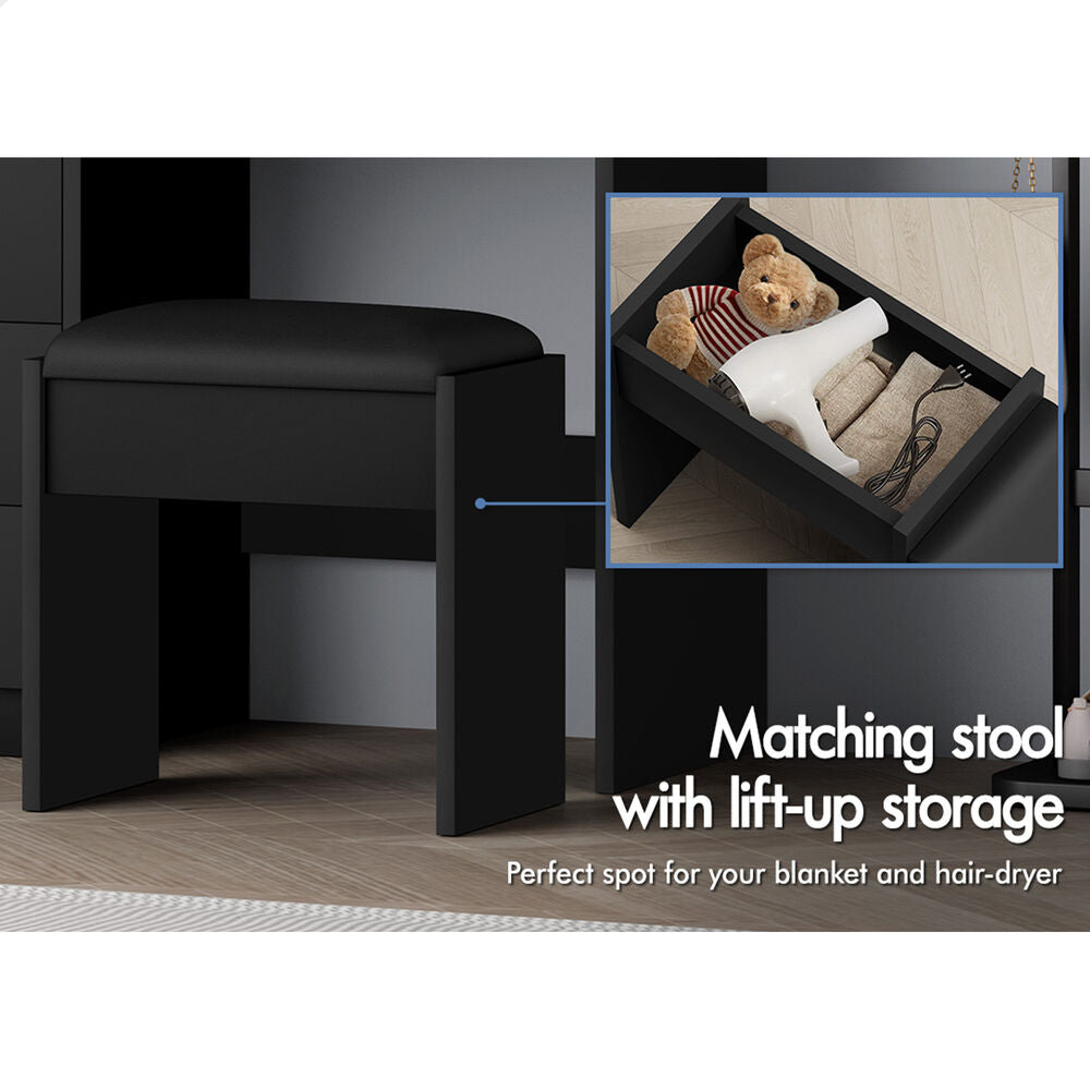 ALFORDSON Dressing Table Stool Set Makeup Mirror Vanity Desk Cabinet Black