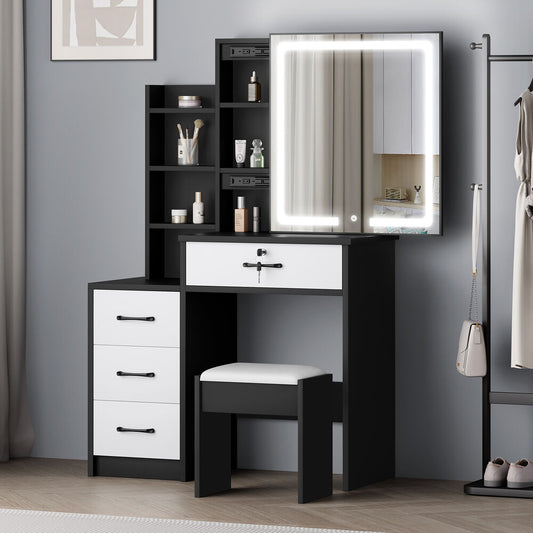 ALFORDSON Dressing Table Stool Set Makeup Mirror Vanity Desk Cabinet Black White