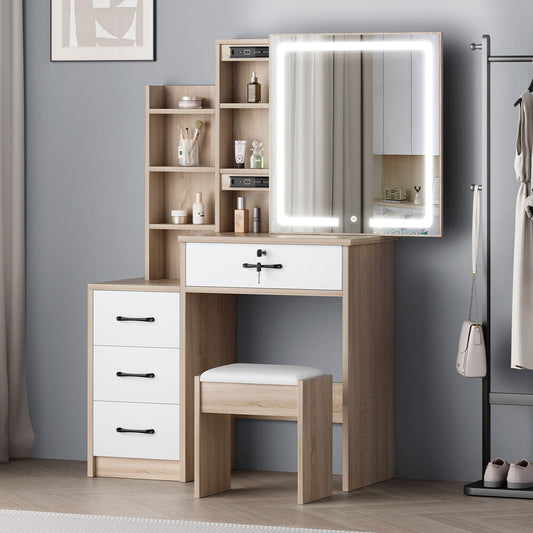 ALFORDSON Dressing Table Stool Set Makeup Mirror Vanity Desk Cabinet Wood