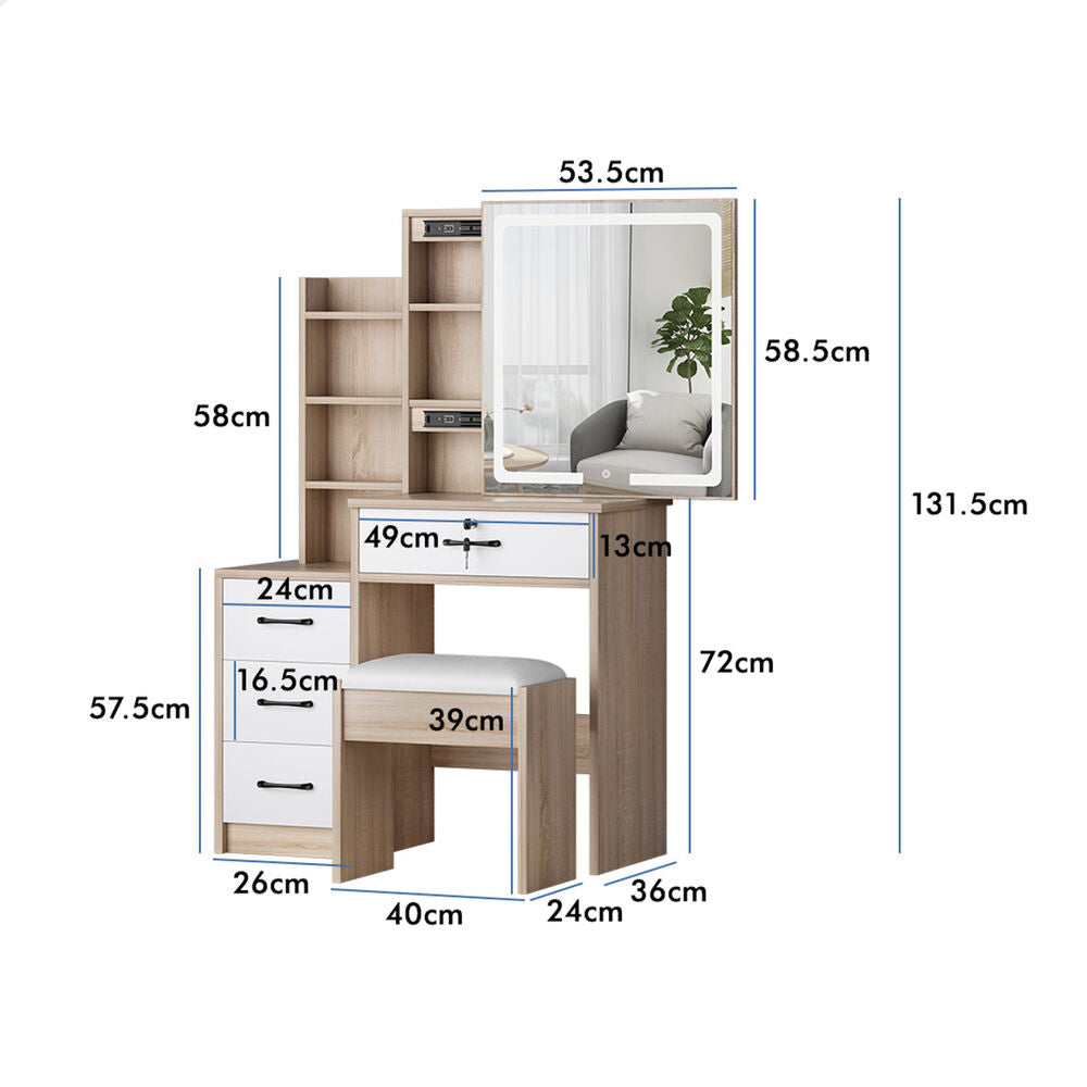 ALFORDSON Dressing Table Stool Set Makeup Mirror Vanity Desk Cabinet Wood