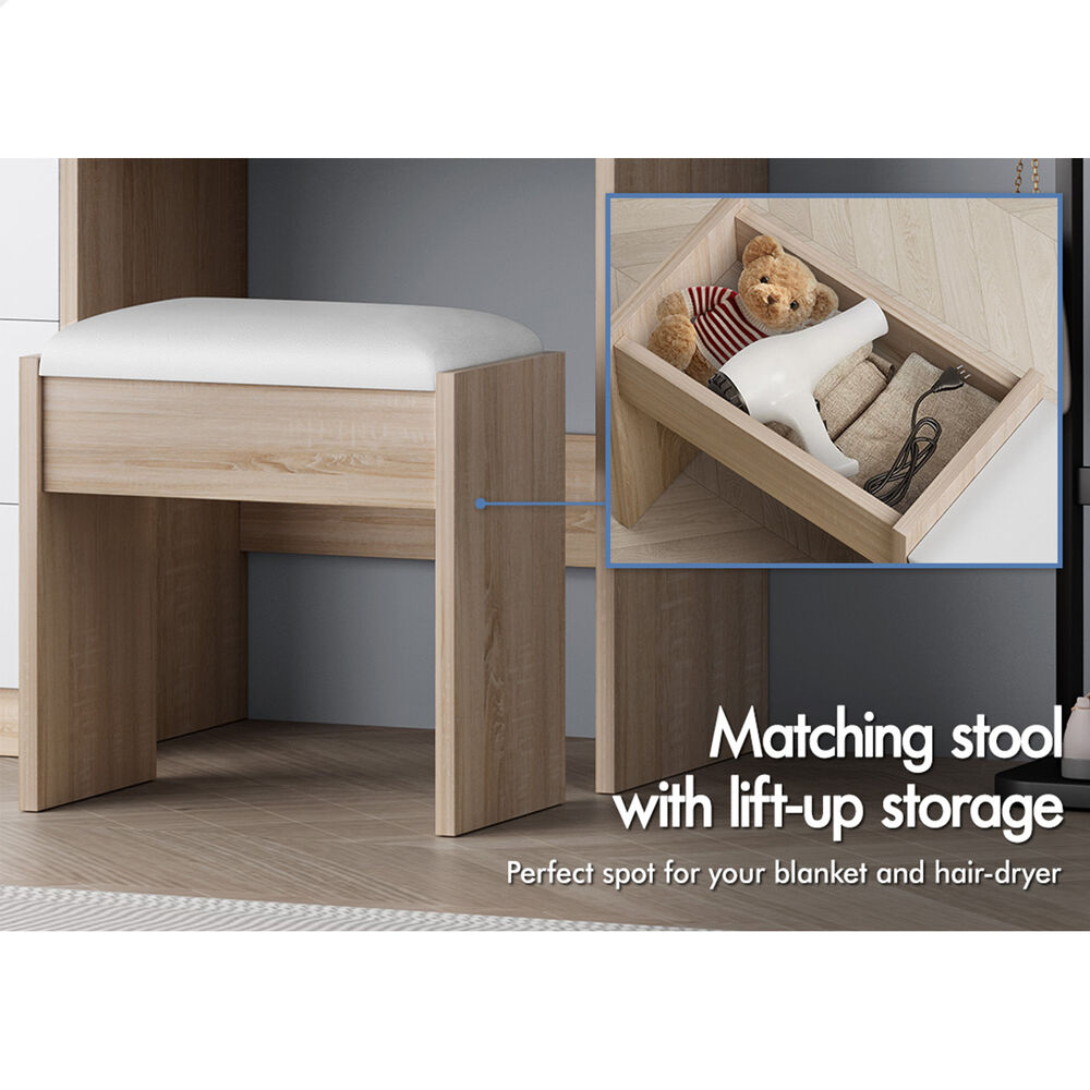 ALFORDSON Dressing Table Stool Set Makeup Mirror Vanity Desk Cabinet Wood