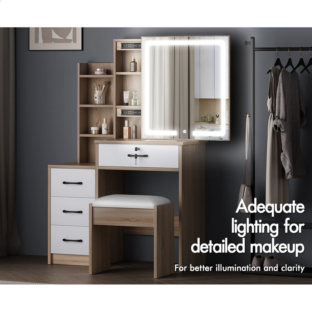 ALFORDSON Dressing Table Stool Set Makeup Mirror Vanity Desk Cabinet Wood