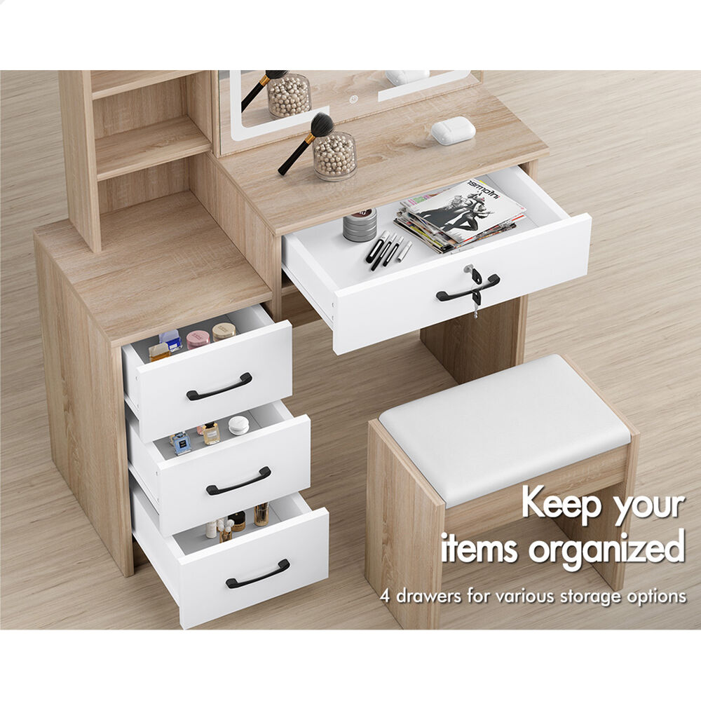 ALFORDSON Dressing Table Stool Set Makeup Mirror Vanity Desk Cabinet Wood