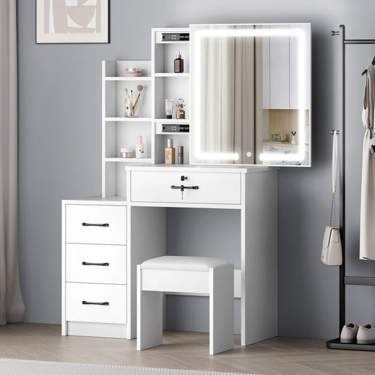 ALFORDSON Dressing Table Stool Set Makeup Mirror Vanity Desk Cabinet White