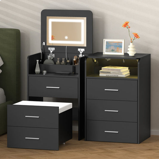 ALFORDSON 2x Dressing Table Stool Set 2-In-1 Makeup Mirror Vanity Desk Black